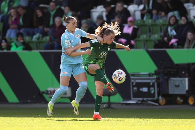 VfL vs Berlin, BL Women Wolfsburg, 29 03 2026, Football, Women, Google Pixel Bundesliga, Season 2025 2026, VfL Wolfsburg vs FC Union Berlin, Lia Kamber Union Berlin , Anny Kerim Lindland VfL Wolfsburg AOK Stadion Niedersachsen Germany