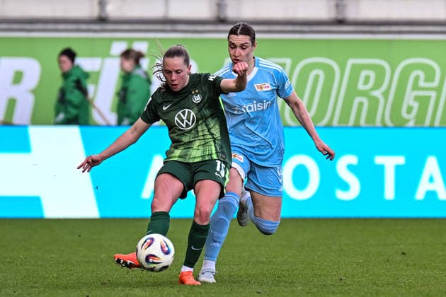 Soccer I Women I Season 2025 2026 I Bundesliga I 22 Matchday I VfL Wolfsburg 1 FC Union Berlin I 29 03 2026 Duel Janou Levels 15, VfL Wolfsburg and Sophie Weidauer 9, 1 FC Union Berlin Wolfsburg AOK Stadium Lower Saxony Germany Copyright: xLobeca InesxHähnelx