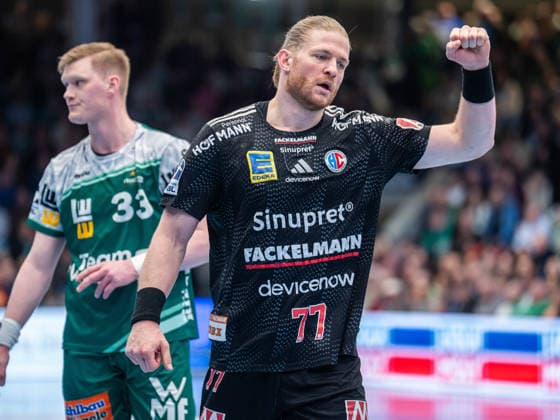 Maciej Gebala HC Erlangen, 77 clenches his cheering fist, Frisch Auf Goeppingen vs HC Erlangen, Handball, 1 Bundesliga, Men, Season 2025 2026, 29 03 2026, Frisch Auf Goeppingen vs HC Erlangen, Handball, 1 Bundesliga, Men, Season 2025 2026, 29 03 2026 Goeppingen Copyright: xEibner-Pressefoto MichaelxSchmidx EP_MST