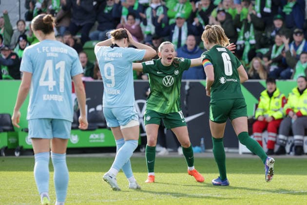 29 03 2026, xgrfx, Soccer Google Pixel Women Bundesliga, VfL Wolfsburg 1 FC Union Berlin v l Goal, Janina Minge to 1 1 VfL Wolfsburg DFL DFB REGULATIONS PROHIBIT ANY USE OF PHOTOGRAPHS as IMAGE SEQUENCES and or QUASI VIDEO Wolfsburg