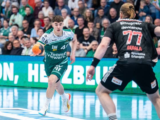 Elias Newel Frisch Auf Goeppingen, 40 on the ball, Frisch Auf Goeppingen vs HC Erlangen, Handball, 1 Bundesliga, Men, Season 2025 2026, 29 03 2026, Frisch Auf Goeppingen vs HC Erlangen, Handball, 1 Bundesliga, Men, Season 2025 2026, 29 03 2026 Goeppingen Copyright: xEibner-Pressefoto MichaelxSchmidx EP_MST