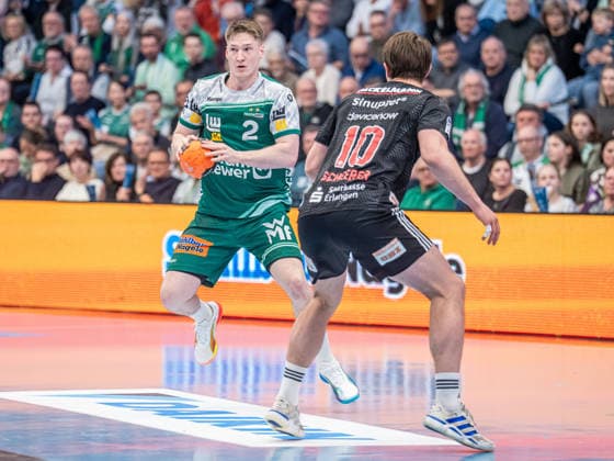 Oskar Neudeck Frisch Auf Goeppingen, 02 on the ball, Frisch Auf Goeppingen vs HC Erlangen, Handball, 1 Bundesliga, Men, Season 2025 2026, 29 03 2026, Frisch Auf Goeppingen vs HC Erlangen, Handball, 1 Bundesliga, Men, Season 2025 2026, 29 03 2026 Goeppingen Copyright: xEibner-Pressefoto MichaelxSchmidx EP_MST