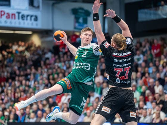 Oskar Neudeck Frisch Auf Goeppingen, 02 at the throw, Frisch Auf Goeppingen vs HC Erlangen, Handball, 1 Bundesliga, Men, Season 2025 2026, 29 03 2026, Frisch Auf Goeppingen vs HC Erlangen, Handball, 1 Bundesliga, Men, Season 2025 2026, 29 03 2026 Goeppingen Copyright: xEibner-Pressefoto MichaelxSchmidx EP_MST
