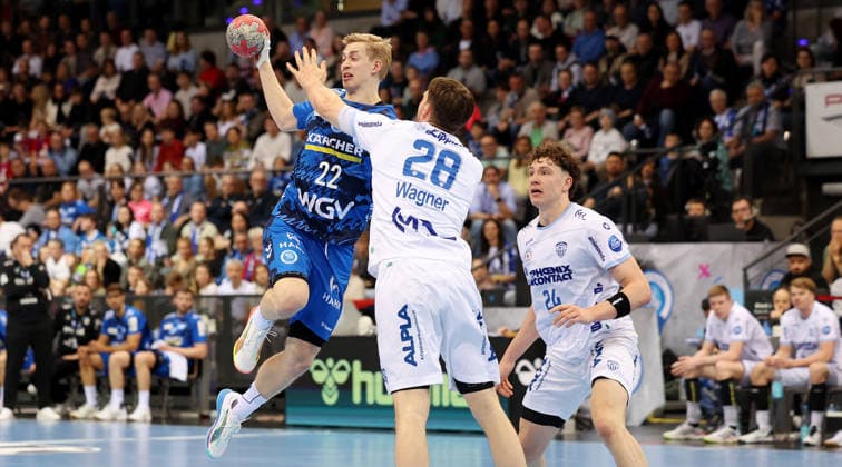 29 03 2026, Germany, Stuttgart, Handball Bundesliga, TVB Stuttgart vs Lemgo Lippe, f l Torben Matzken TVB , Hendrik Wagner Lemgo