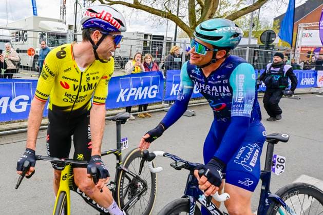 In Flanders Fields From Middelkerke to Wevelgem 2026 Cycling Race oWEVELGEM, BELGIUM - MARCH 29 : SEGAERT Alec of Bahrain Victorius and VAN AERT Wout of Team Visma Lease a Bike after the race during the 88th edition of In Flanders Fields From Middelkerke to Wevelgem an UCI World Tour 1.UWT one day cycling road race for Men Elite of 240 km with start in Middelkerke and finish in Wevelgem on March 29, 2026 in Wevelgem, Belgium, 29 03 2026 ( Motordriver Guy De Vuyst - Wevelgem Belgium  Copyright: xJanxDexMeuleneirx