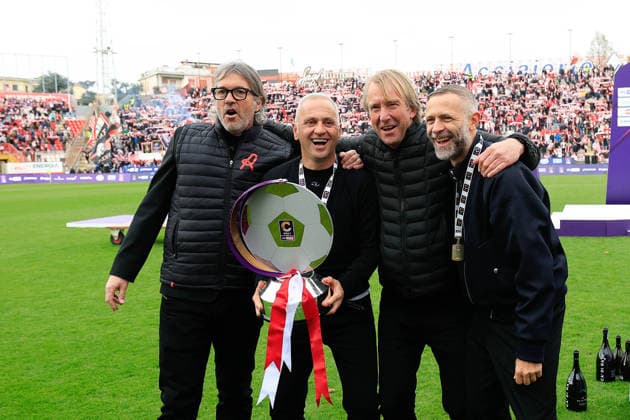 Fabio Gallo head coach di L.R. Vicenza, Giorgio Zamuner Director of of L.R. Vicenza, Stefano Rosso president of LR Vicenza celebrate their victory at the end of the match during the match of 34th day of the Serie B Championship between L.R. Vicenza vs Union Brescia at the Romeo Menti Stadium on 29 March 2026 in Vicenza, VI.  Copyright: xEmanuelexPennacchio IPAxSportx xipa-agency.netx xx IPA_73606548 IPA_Agency_IPA73606548