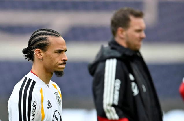 Leroy Sane GER 19 behind national coach Coach Julian Nagelsmann GER warm-up training iam 29 03 2026 m ahead of DFB Laenderspiel Germany GER vs Ghana GHA Freundschatsspiel Testspiel am 30 03 2026 DFL REGULATIONS PROHIBIT ANY USE OF PHOTOGRAPHS AS IMAGE SEQUENCES AND OR QUASI VIDEO DFB Laenderspiel Germany GER vs Ghana GHA
