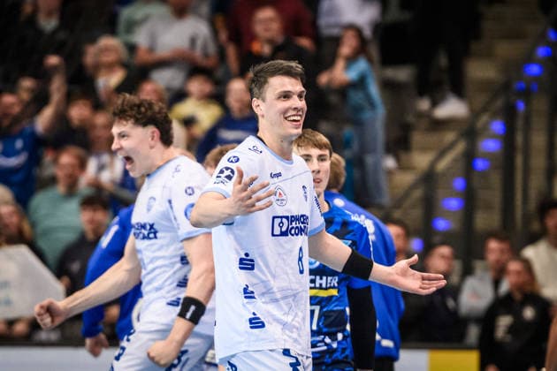 Frederik Simak TBV Lemgo Lippe, 08 Freude nach Unentscheiden GER, TVB Stuttgart TBV Lemgo Lippe, DAIKIN HBL, Handball, Bundesliga, 26 Spieltag, Spielzeit 2025 2026, 29 03 2026 GER, TVB Stuttgart TBV Lemgo Lippe, DAIKIN HBL, Handball, Bundesliga, 26 Spieltag, Spielzeit 2025 2026, 29 03 2026 Stuttgart Copyright: xSandyxDinkelackerx EP_SDR
