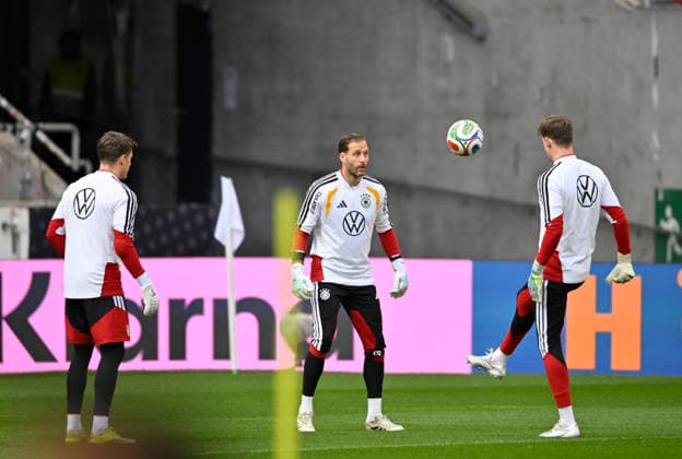 Goalkeeper Oliver Baumann GER 01 Goalkeeper Alexander Nuebel GER 12 Goalkeeper Finn Dahmen GER 21 Action warm-up training iam 29 03 2026 m ahead of DFB Laenderspiel Deutschland GER vs Ghana GHA Freundschatsspiel Testspiel am 30 03 2026 DFL REGULATIONS PROHIBIT ANY USE OF PHOTOGRAPHS AS IMAGE SEQUENCES AND OR QUASI VIDEO DFB Laenderspiel Deutschland GER vs Ghana GHA
