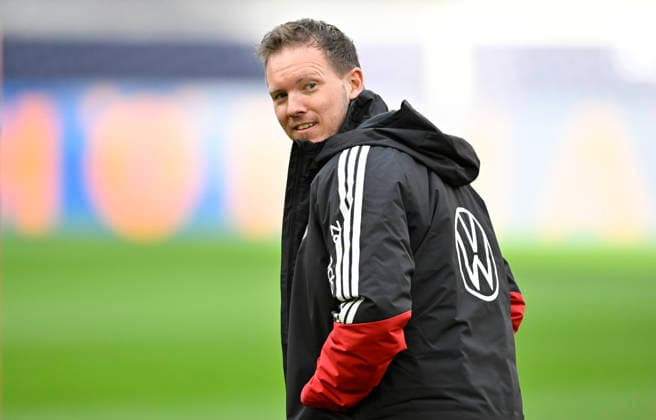 German coach Coach Julian Nagelsmann GER look back warm up training iam 29 03 2026 m ahead of DFB Laenderspiel Deutschland GER vs Ghana GHA Freundschatsspiel Testspiel am 30 03 2026 DFL REGULATIONS PROHIBIT ANY USE OF PHOTOGRAPHS AS IMAGE SEQUENCES AND OR QUASI VIDEO DFB Laenderspiel Deutschland GER vs Ghana GHA