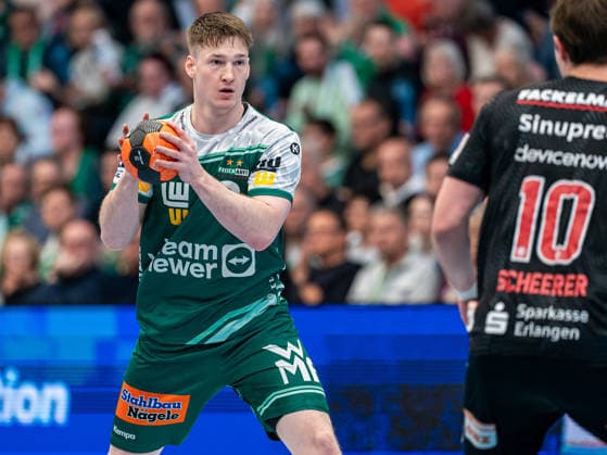 Oskar Neudeck Frisch Auf Goeppingen, 02 on the ball, Frisch Auf Goeppingen vs HC Erlangen, Handball, 1 Bundesliga, Men, Season 2025 2026, 29 03 2026, Frisch Auf Goeppingen vs HC Erlangen, Handball, 1 Bundesliga, Men, Season 2025 2026, 29 03 2026 Goeppingen Copyright: xEibner-Pressefoto MichaelxSchmidx EP_MST