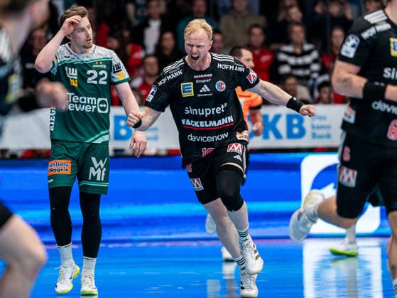 Sebastian Firnhaber HC Erlangen, 18 cheers after a goal, Frisch Auf Goeppingen vs HC Erlangen, Handball, 1 Bundesliga, Men, Season 2025 2026, 29 03 2026, Frisch Auf Goeppingen vs HC Erlangen, Handball, 1 Bundesliga, Men, Season 2025 2026, 29 03 2026 Goeppingen Copyright: xEibner-Pressefoto MichaelxSchmidx EP_MST