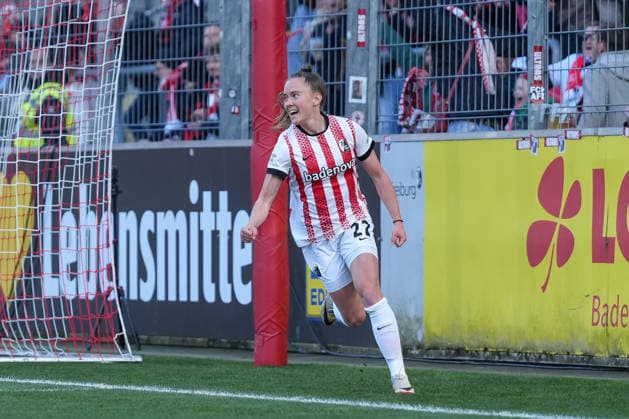 Lisa Kolb SC Freiburg, 22 Goal celebration, Emotions, Cheering, Goal success, Conclusion, Goal, Germany, Soccer, GooglePixel Womens Bundesliga, 22 Matchday, 2025 2026, SC Freiburg vs TSG 1899 Hoffenheim, 29 03 2026, Dreisamstadion, Freiburg, Germany DFB REGULATIONS PROHIBIT ANY USE OF PHOTOGRAPHS AS IMAGE SEQUENCES AND OR QUASI VIDEO Freiburg Dreisamstadion Baden Wuerttemberg Germany Copyright: xArnexAmbergx