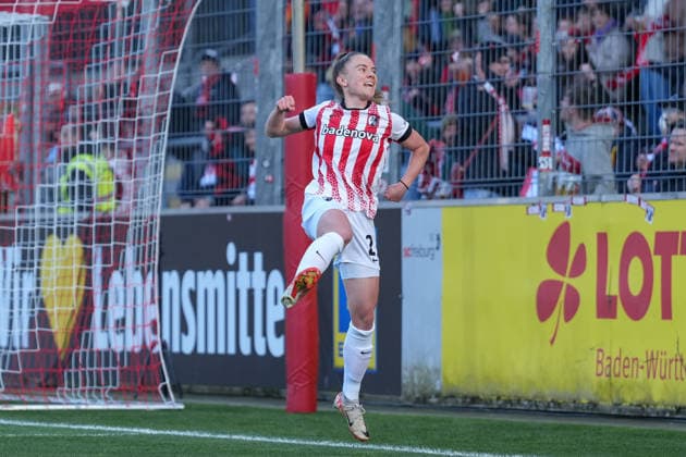 Lisa Kolb SC Freiburg, 22 Goal celebration, Emotions, Cheering, Goal success, Conclusion, Goal, Germany, Soccer, GooglePixel Womens Bundesliga, 22 Matchday, 2025 2026, SC Freiburg vs TSG 1899 Hoffenheim, 29 03 2026, Dreisamstadion, Freiburg, Germany DFB REGULATIONS PROHIBIT ANY USE OF PHOTOGRAPHS AS IMAGE SEQUENCES AND OR QUASI VIDEO Freiburg Dreisamstadion Baden Wuerttemberg Germany Copyright: xArnexAmbergx