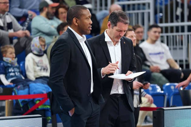 TY Harrelson Ratiopharm Ulm, Head Coach , Tyron Mccoy Ratiopharm Ulm, Co Coach GER, MLP Academics Heidelberg vs Ratiopharm Ulm, Basketball, easycredit Basketball Bundesliga, 26 Matchday, Season, 2025 2026, 29 03 2025 GER, MLP Academics Heidelberg vs Ratiopharm Ulm, Basketball, easycredit Basketball Bundesliga, 26 Matchday, Season, 2025 2026, 29 03 2025 Heidelberg Copyright: xEibner-Pressefoto JoergxHirschx EP_JHH