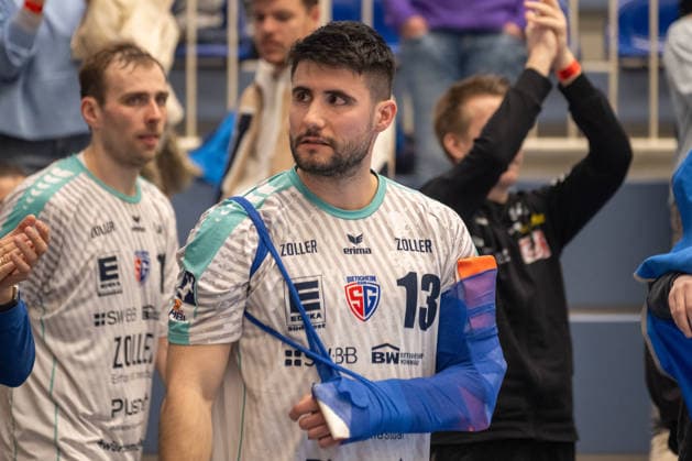 Juan de la Pena SG BBM Bietigheim, 13 has to travel home with a bandaged arm TuSEM Essen vs SG BBM Bietigheim, Handball, 2 HBL, 25 Matchday, Season 2025 2026, 29 03 2026 TuSEM Essen vs SG BBM Bietigheim, Handball, 2 HBL, 25 Matchday, Season 2025 2026, 29 03 2026 Essen Copyright: xEibner-Pressefoto ThomasxHaeslerx EP_THR