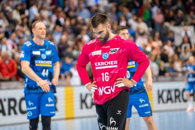 Handball I Men I Season 2025 2026 I Bundesliga I Matchday 26 I TVB Stuttgart TBV Lemgo Lippe I 29 03 2026 Miljan Vujovic 16, TVB Stuttgart disappointed after draw Stuttgart Porsche Arena Baden Württemberg Germany Copyright: xLobeca MaxxPetershansx