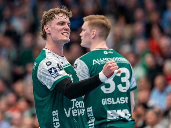 Victor Kloeve Frisch Auf Goeppingen, 07 ballt die Jubelfaust, Frisch Auf Goeppingen vs HC Erlangen, Handball, 1 Bundesliga, Men, Season 2025 2026, 29 03 2026, Frisch Auf Goeppingen vs HC Erlangen, Handball, 1 Bundesliga, Men, Season 2025 2026, 29 03 2026 Goeppingen Copyright: xEibner-Pressefoto MichaelxSchmidx EP_MST