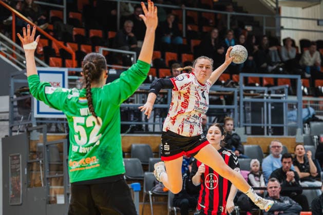 Nina Fischer TG Nuettingen, 04 on jump shot TSV Bayer 04 Leverkusen vs TG Nuertingen, Handball, 2 Handball Bundesliga, 22 Matchday, Season 2025 26, 29 03 2026, TSV Bayer 04 Leverkusen vs TG Nuertingen, Handball, 2 HBL, 22 Matchday, Season 2025 26, 29 03 2026 Leverkusen Copyright: xEibner-Pressefoto LukasxBaldygax EP_LBA