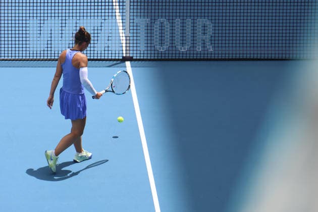 March 29, 2026, Miami Gardens, Florida, USA: SARA ERRANI (ITA) in action during her women s doubles finals match against TAYLOR TOWNSEND (USA) and KATERINA SINIAKOVA (CZE) at the Miami Open at Hard Rock Stadium in Miami Gardens, Florida. Teennis 2026: Miami Open Women Doubles Finals  - ZUMAv151 20260329_zsp_v151_017 Copyright: xLorenzoxVasquezx