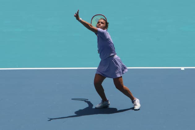 March 29, 2026, Miami Gardens, Florida, USA: JASMINE PAOLINI (ITA) in action during her women s doubles finals match against TAYLOR TOWNSEND (USA) and KATERINA SINIAKOVA (CZE) at the Miami Open at Hard Rock Stadium in Miami Gardens, Florida. Teennis 2026: Miami Open Women Doubles Finals  - ZUMAv151 20260329_zsp_v151_023 Copyright: xLorenzoxVasquezx