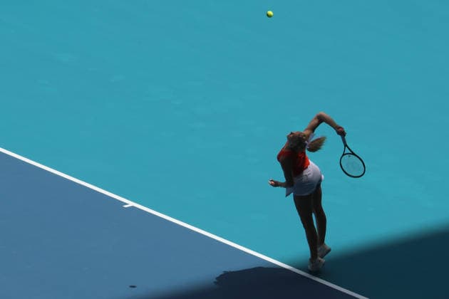 March 29, 2026, Miami Gardens, Florida, USA: KATERINA SINIAKOVA (CZE) serves during her women s doubles finals match against SARA ERRANI (ITA) and JASMINE PAOLINI (ITA) at the Miami Open at Hard Rock Stadium in Miami Gardens, Florida. Miami Gardens USA - ZUMAv151 20260329_zsp_v151_016 Copyright: xLorenzoxVasquezx