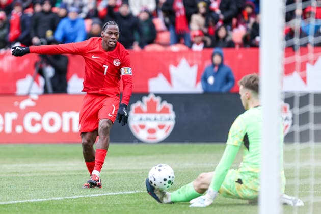 Canada v Iceland - International Friendly, Länderspiel, Nationalmannschaft Team Canada forward Jonathan David ( 7) watches as his shot is saved by the Iceland goalkeeper during an international friendly match between Canada and Iceland at BMO Field in Toronto, Ontario, Canada, on March 28, 2026. Toronto Ontario Canada  Copyright: xIndrawanxKumalax originalFilename:kumala-internat260328_nphFQ.jpg