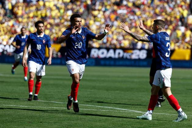 Soccer International Friendly, Länderspiel, Nationalmannschaft - Colombia vs France France s Desire Doue celebrates scoring the 0-1 goal during the friendly soccer match between Colombia and France in Landover, Maryland, USA, 29 March 2026. LANDOVER MARYLAND UNITED STATES  Copyright: xWILLxOLIVERx