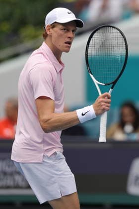 Tennis 2026 Miami Open - Day 12 - Men s Final Jannik Sinner of Italy gestures after winning a point against Jiri Lehecka of the Czech Republic during the Men™s Final match at the 2026 Miami Open tennis tournament in Miami, Florida, USA, 29 March 2026. MIAMI FLORIDA United States  Copyright: xCRISTOBALxHERRERA-ULASHKEVICHx