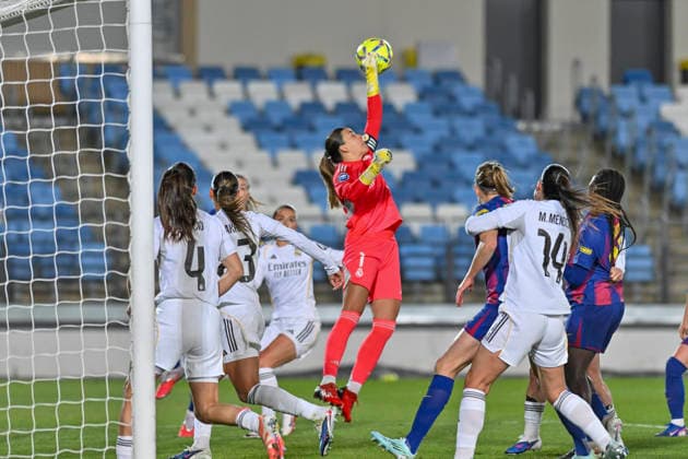 March 30, 2026, Madrid, Madrid, Spain: MARIA ISABEL RODRIGUEZ (MISA) of Real Madrid Femenino CF punches the ball away during the Spanish Women League, Liga F, football match played between REAL MADRID 0 Vs FC Barcelona, Barca 3 at Alfredo Di Stefano stadium on march 29, 2026, in Valdebebas, Madrid, Spain. Spanish Women League REAL MADRID 0 Vs FC BARCELONA 3 (03.29.26)  - ZUMAc312 20260330_zsp_c312_010 Copyright: xOscarxManuelxSanchezx