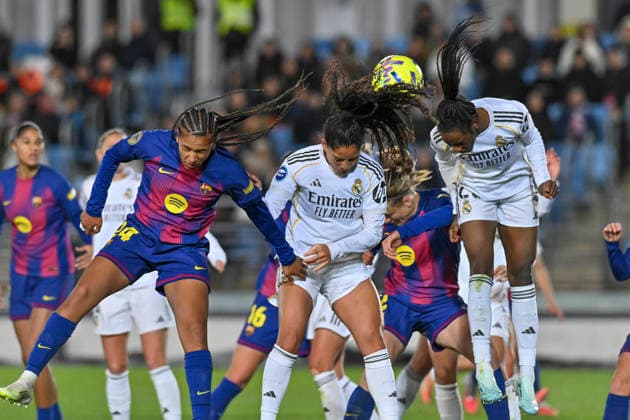 March 30, 2026, Madrid, Madrid, Spain: NAOMI FELLER of Real Madrid Femenino CF and YASMIM ASSIS of Real Madrid Femenino CF clear with a header during the Spanish Women League, Liga F, football match played between REAL MADRID 0 Vs FC Barcelona, Barca 3 at Alfredo Di Stefano stadium on march 29, 2026, in Valdebebas, Madrid, Spain. Spanish Women League REAL MADRID 0 Vs FC BARCELONA 3 (03.29.26)  - ZUMAc312 20260330_zsp_c312_122 Copyright: xOscarxManuelxSanchezx