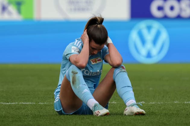 Wolfsburg, Germany 29 March 2026 1 Womens Bundesliga 22 Matchday VfL Wolfsburg vs Union Berlin In the picture Nele Bauereisen Union Berlin disappointed after the draw result to 3 3 against Wolfsburg Copyright: HMBxMedia MadeleinexFantini
