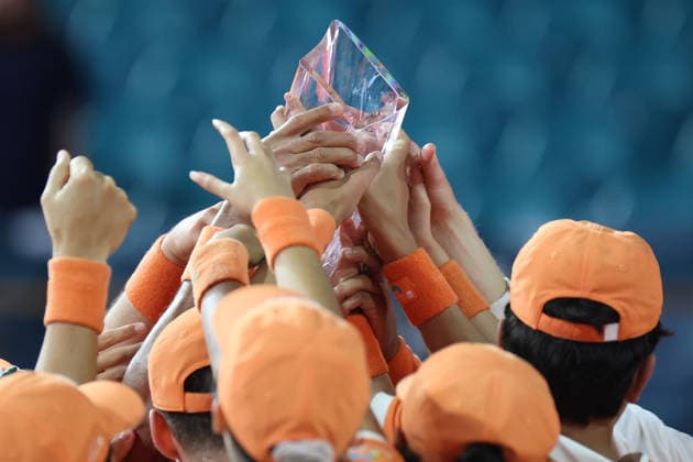 March 29, 2026, Miami Gardens, Florida, USA: Ball kids hold the trophy after the men s singles finals match at the Miami Open at Hard Rock Stadium in Miami Gardens, Florida. JANNIK SINNER (ITA) won the menÃ¢â‚¬â ¢s singles title after defeating JIRI LEHECKA (CZE) 6:4, 6:4. Tennis 2026: ATP, Tennis Herren Miami Open: Singles Finals: SINNER 6:4, 6:4 LEHECKA  - ZUMAv151 20260329_zsp_v151_116 Copyright: xLorenzoxVasquezx