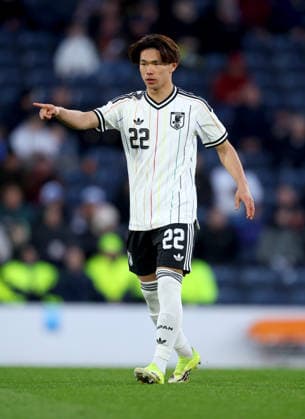 Scotland v Japan - International Friendly, Länderspiel, Nationalmannschaft Kento Shiogai of Japan pointing during the international friendly match between Scotland and Japan on March 28, 2026 in Glasgow, Scotland. WARNING! This Photograph May Only Be Used For Newspaper And Or Magazine Editorial Purposes. May Not Be Used For Publications Involving 1 player, 1 Club Or 1 Competition Without Written Authorisation From Football DataCo Ltd. For Any Queries, Please Contact Football DataCo Ltd on +44 (0) 207 864 9121 Glasgow Hampden Park Glasgow Scotland Copyright: xAllstarxPicturexLibraryxLtdx