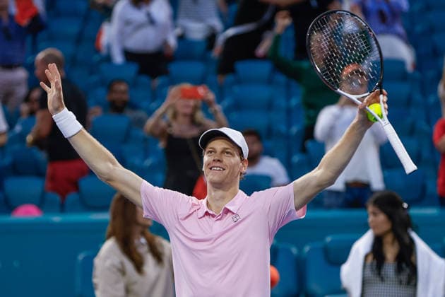 March 29, 2026, Miami Gardens, Florida, USA: Jannik Sinner (ITA) is seen celebrating at the end of the menÃ¢â‚¬â ¢s singles final match at the 2026 Miami Open against Jiri Lehecka (CZE) presented by Itau at Hard Rock Stadium. Tennis 2026: Miami Open  - ZUMAa257 20260329_zsp_a257_012 Copyright: xChrisxArjoonx