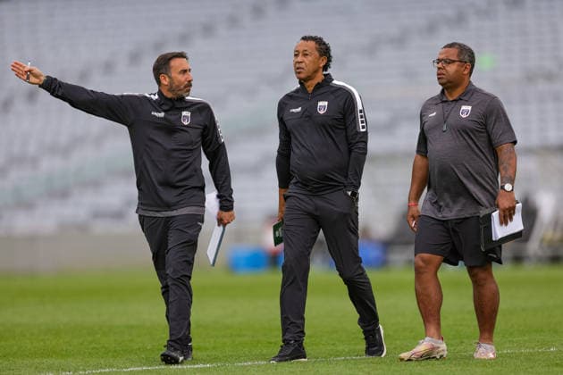 Cape Verde s Head Coach Bubista (middle) at halftime during Finland v Cape Verde, FIFA series international football match at Eden Park, Auckland, New Zealand on Monday 30 March 2026. Photo credit: Joshua Devenie Copyright: xx