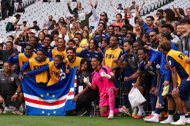 Cape Verde celebrate winning with fans after Finland v Cape Verde, FIFA series international football match at Eden Park, Auckland, New Zealand on Monday 30 March 2026. Photo credit: Joshua Devenie Copyright: xx