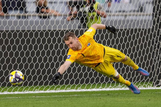 Finland s Lukas Hradecky (c) concedes at penalty shootout during Finland v Cape Verde, FIFA series international football match at Eden Park, Auckland, New Zealand on Monday 30 March 2026. Photo credit: Joshua Devenie Copyright: xx