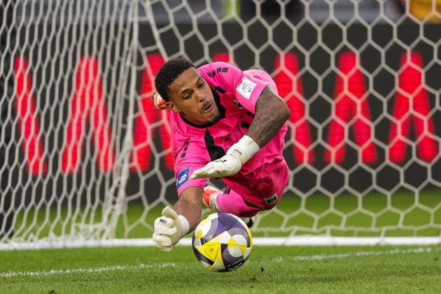 Cape Verde s Marcio Rosa makes a save at penalty shootout during Finland v Cape Verde, FIFA series international football match at Eden Park, Auckland, New Zealand on Monday 30 March 2026. Photo credit: Joshua Devenie Copyright: xx