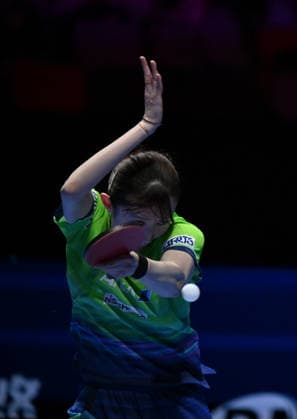 (260330) -- MACAO, March 30, 2026 -- Hayata Hina hits a return during the women s singles group 5 match between Annett Kaufmann of Germany and Hayata Hina of Japan at the ITTF Men s and Women s World Cup 2026 in Macao, China, March 30, 2026. ) (SP)CHINA-MACAO Table tennis, Tischtennis ITTF-WORLD CUP 2026-WOMEN S SINGLES (CN) YuxYang 