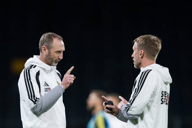 260330 Assistant coach Andreas Georgson and Head coach Graham Potter of the Swedish national football team at a training session on March 30, 2026 in Stockholm Photo Jesper Zerman BILDBYRAN kod JZ JZ0693 fotboll football soccer fotball vm kval kval fifa world cup qualifier qualifier träning practice training sverige sweden sverige a bbeng  Copyright: JESPERxZERMAN BB260330JZ021