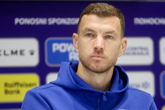 press conference, PK, Pressekonferenz of Bosnia and Herzegovina national team, Nationalteam Player and captain of Bosnia and Herzegovina national team, Edin Dzeko, speaks during a press conference on March 30, 2026 in Sarajevo, Bosnia and Herzegovina, ahead of the FIFA World Cup, WM, Weltmeisterschaft, Fussball 2026 play-off match against Italy.  ArminxDurgut PIXSELL
