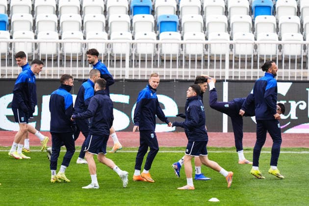 Ahead of Kosovo v Turkiye - 2026 FIFA World Cup, WM, Weltmeisterschaft, Fussball European Qualifiers PRISTINE, KOSOVO - MARCH 30: Players of Kosovo attend training session ahead of 2026 FIFA World Cup European Qualifiers playoff round final match between Kosovo and Turkiye at Fadil Vokrri Stadium in Pristine, Kosovo on March 30, 2026. Hakan Akgün Anadolu Pristine Kosovo. Editorial use only. Please get in touch for any other usage.  Copyright: x2026xAnadoluxHakanxAkgünx