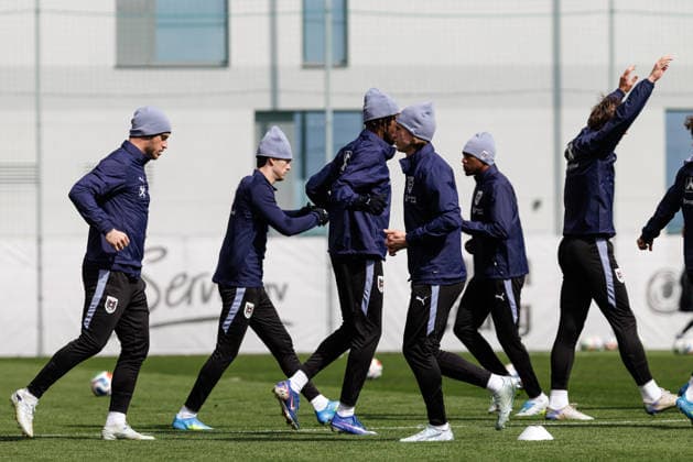 SOCCER - AUT vs KOR, test match VIENNA,AUSTRIA,30.MAR.26 - SOCCER - OEFB international test match, Austria vs South Korea, preview, training Team AUT. Image shows Marko Arnautovic, Paul Wanner, Carney Chukwuemeka, Patrick Wimmer and David Alaba (AUT).  GEPAxpictures xArminxRauthner
