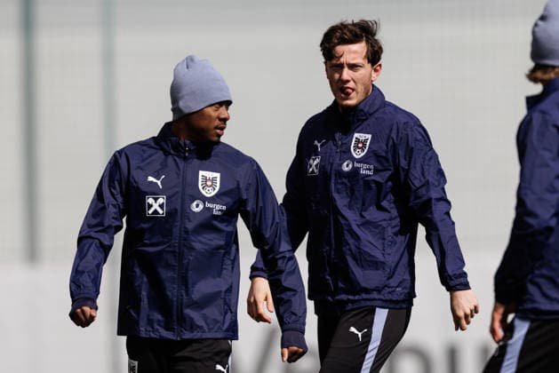 SOCCER - AUT vs KOR, test match VIENNA,AUSTRIA,30.MAR.26 - SOCCER - OEFB international test match, Austria vs South Korea, preview, training Team AUT. Image shows David Alaba and Michael Gregoritsch (AUT).  GEPAxpictures xArminxRauthner