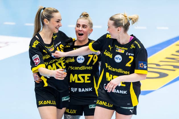 29 03 2026, GER, Handball, Women, Season 2025 2026, EHF European League, Quarter-finals, Thueringer HC Nykobing Falster Handbold Mia Solberg Svele Nykobing Falster Handbold , Kristina Kristiansen Nykobing Falster Handbold , Caroline Aar Jakobsen Nykobing Falster Handbold 99947 Bad Langensalza Salza Halle Sporthalle Mehrz Thüringen Germany