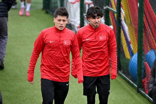 Ahead of Kosovo v Turkiye - 2026 FIFA World Cup, WM, Weltmeisterschaft, Fussball European Qualifiers PRISTINE, KOSOVO - MARCH 30: Arda Guler and Ferdi Kadioglu of Turkiye attend training session ahead of 2026 FIFA World Cup European Qualifiers playoff round final match between Kosovo and Turkiye at Fadil Vokrri Stadium in Pristine, Kosovo on March 30, 2026. Ahmet Okatali Anadolu Istanbul Turkey. Editorial use only. Please get in touch for any other usage.  Copyright: x2026xAnadoluxAhmetxOkatalix