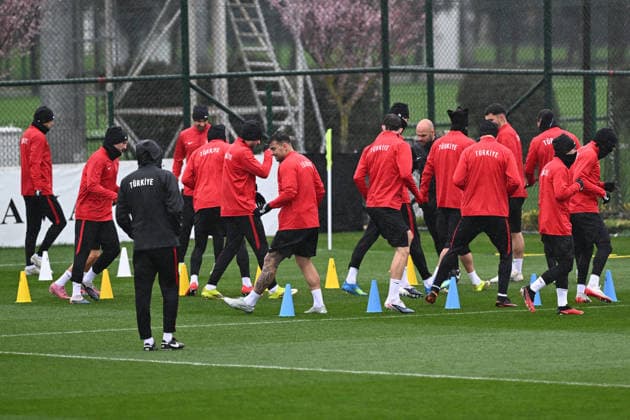 Ahead of Kosovo v Turkiye - 2026 FIFA World Cup, WM, Weltmeisterschaft, Fussball European Qualifiers PRISTINE, KOSOVO - MARCH 30: Players of Turkiye attend training session ahead of 2026 FIFA World Cup European Qualifiers playoff round final match between Kosovo and Turkiye at Fadil Vokrri Stadium in Pristine, Kosovo on March 30, 2026. Ahmet Okatali Anadolu Istanbul Turkey. Editorial use only. Please get in touch for any other usage.  Copyright: x2026xAnadoluxAhmetxOkatalix