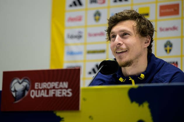 260330 Victor Nilson Lindelöf of the Swedish national football team at a press conference on March 30, 2026 in Stockholm Photo Jesper Zerman BILDBYRAN kod JZ JZ0694 fotboll football soccer fotball vm kval kval fifa world cup qualifier qualifier presskonferens press conference sverige sweden sverige a bbeng  Copyright: JESPERxZERMAN BB260330JZ047