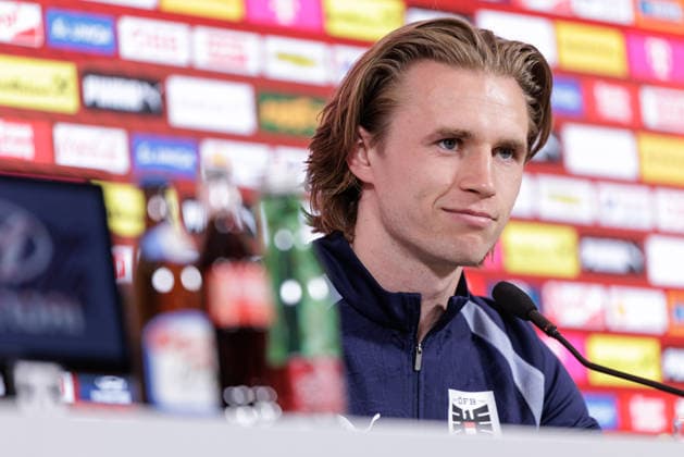 SOCCER - AUT vs KOR, test match VIENNA,AUSTRIA,30.MAR.26 - SOCCER - OEFB international test match, Austria vs South Korea, preview, press conference, PK, Pressekonferenz Team AUT. Image shows Patrick Wimmer (AUT).  GEPAxpictures xArminxRauthner